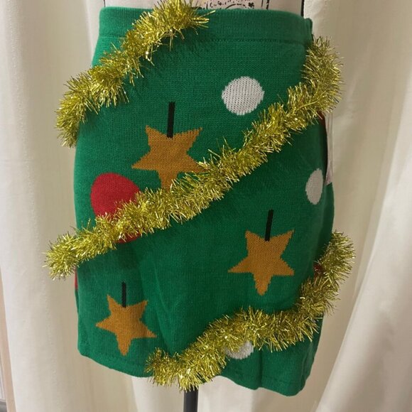CHRISTMAS TREE TINSEL FETCHING KNIT MINI SKIRT GIGGLE BELL HOLIDAYS SIZE SMALL - Picture 8 of 11